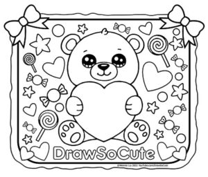Valentine Bear with Heart Coloring Page – Draw So Cute